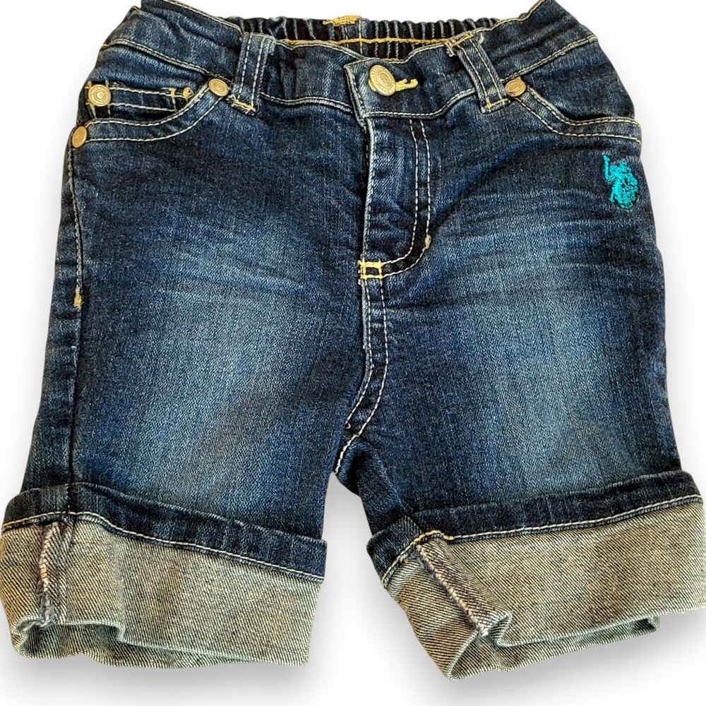 U.S. Polo Assn. Denim Boys Jean Shorts 24M Cuffed Toddler Zip Front Elastic Back